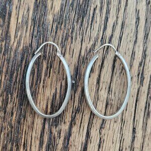 Vintage Italian Sterling Silver Oval Hoop Tube Earrings 1.5"
